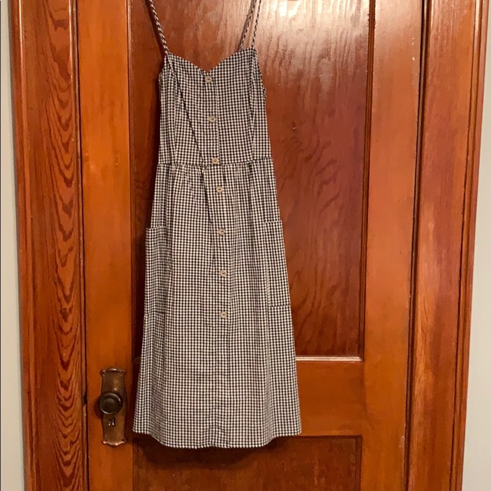 Black and White Cotton Checkered Midi Dress